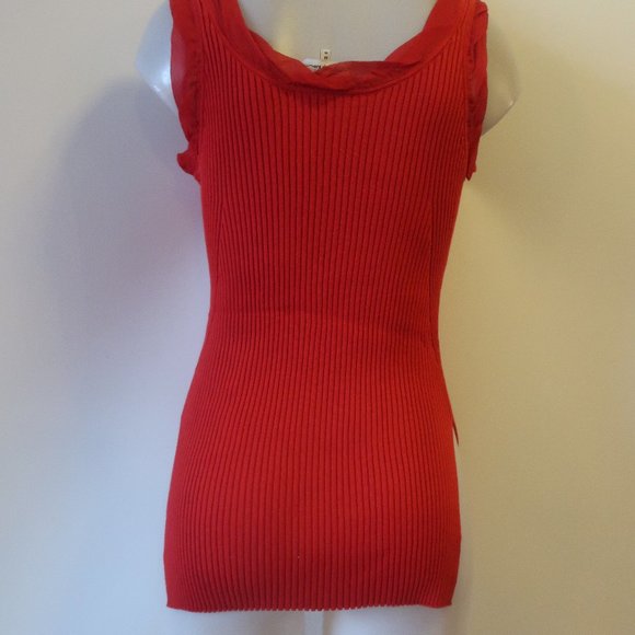 *Womens 3.1 Phillip Lim Red Ribbed Silk Blend Sleeveless Top M - Picture 10 of 11
